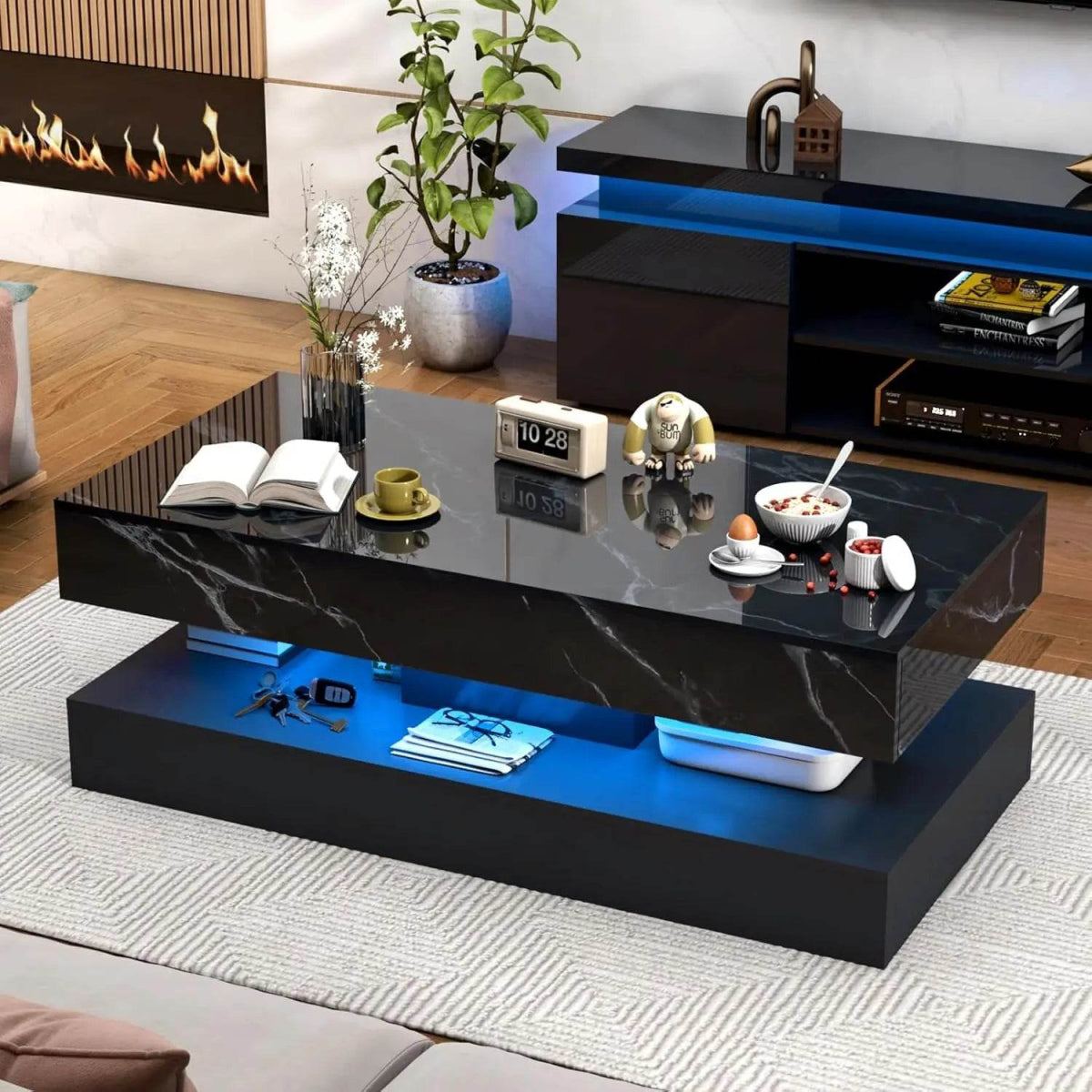 Modern LED Coffee Table With Storage Drawers - Omega Lifestyles