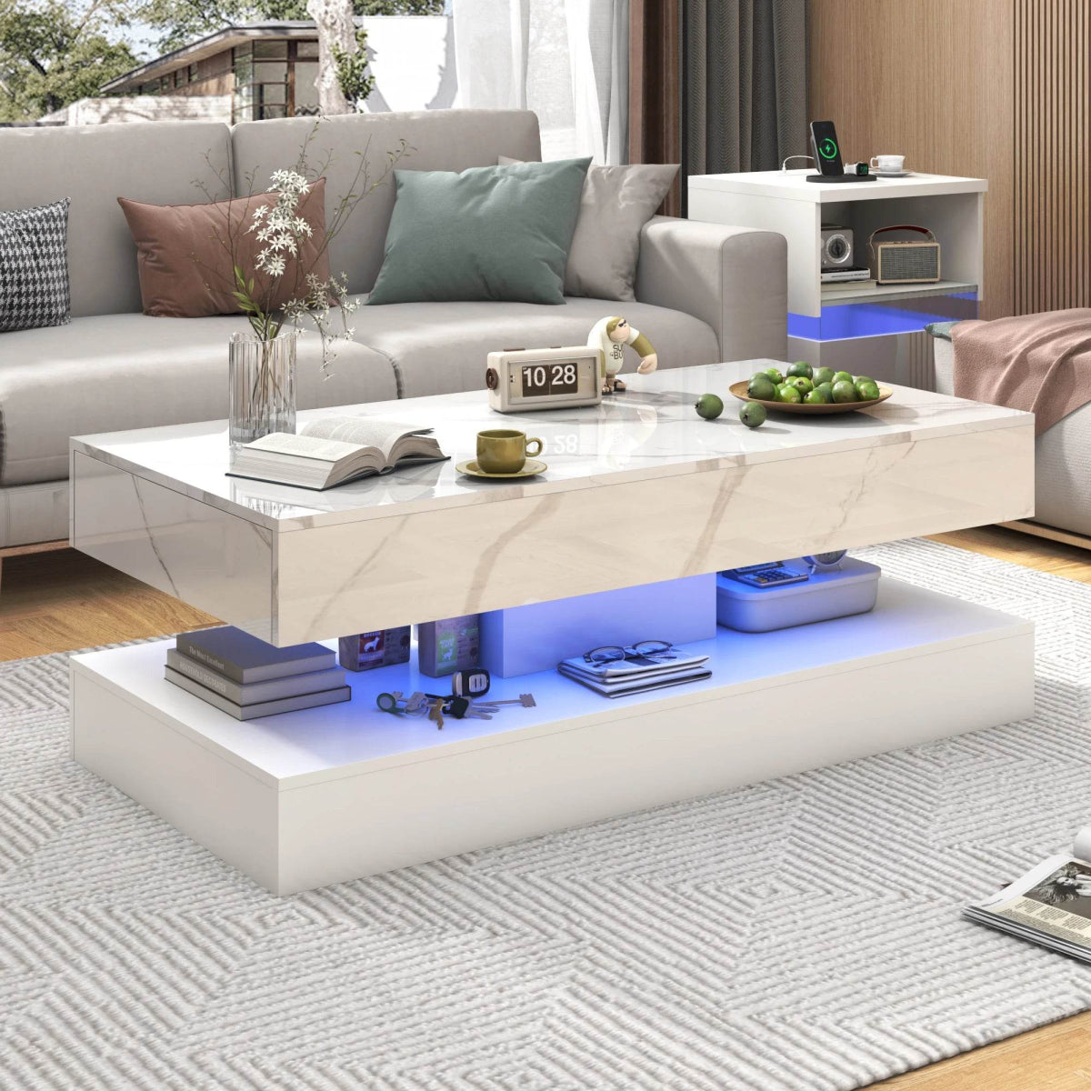 Modern LED Coffee Table With Storage Drawers - Omega Lifestyles