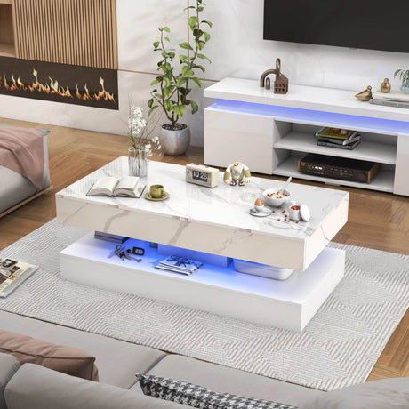 Modern LED Coffee Table With Storage Drawers - Omega Lifestyles