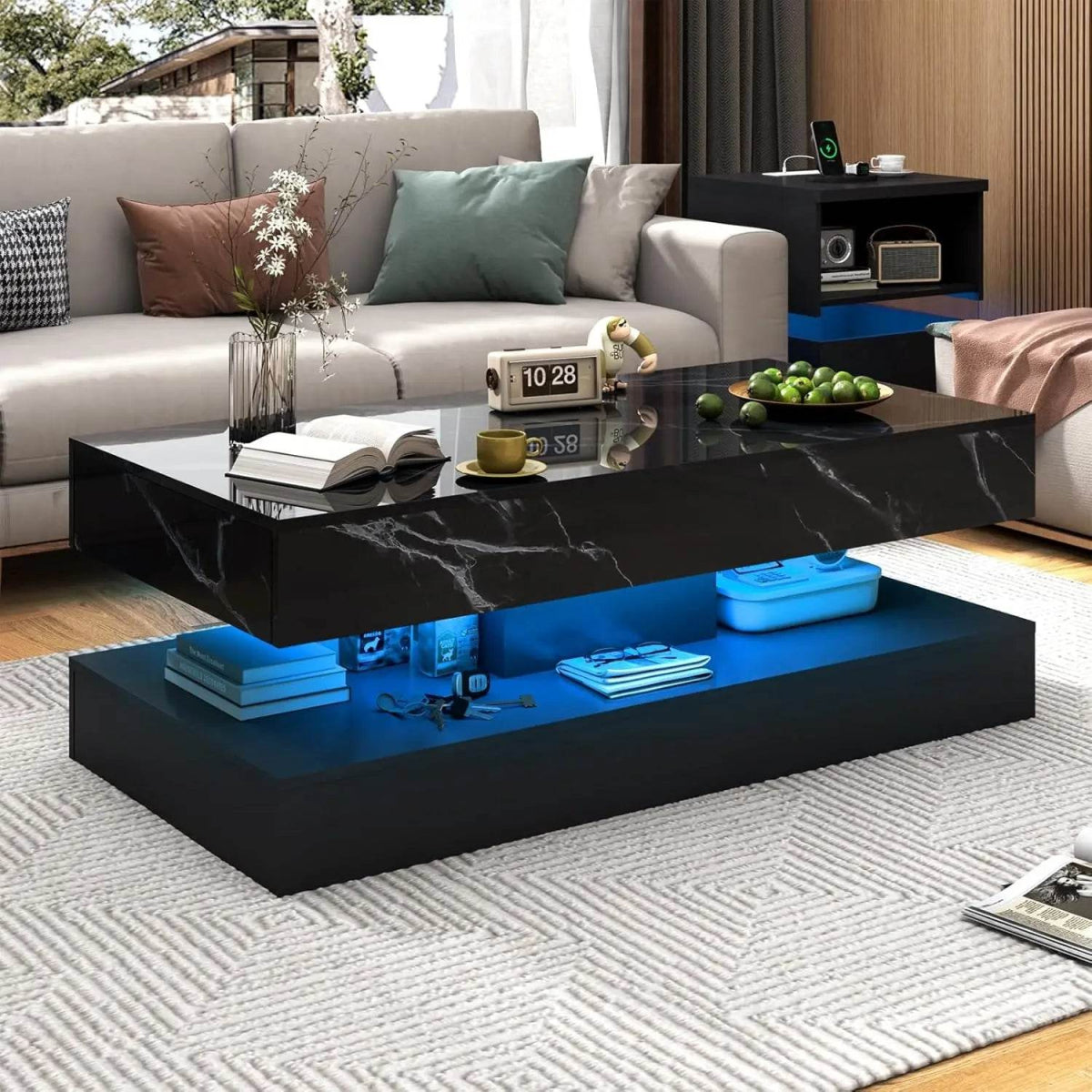 Modern LED Coffee Table With Storage Drawers - Omega Lifestyles