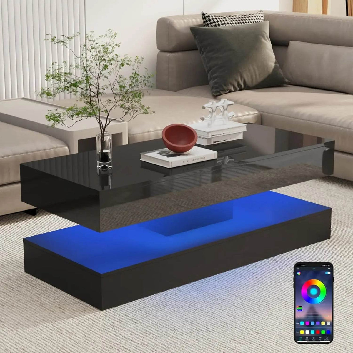Modern LED Coffee Table With Storage Drawers - Omega Lifestyles