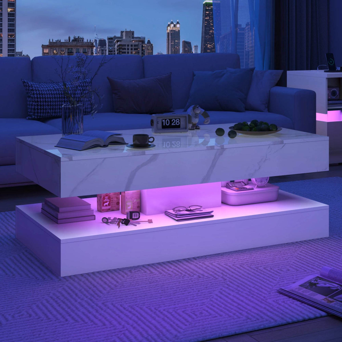 Modern LED Coffee Table With Storage Drawers - Omega Lifestyles