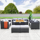7-Piece Outdoor Wicker Furniture Set With Fire Pit Table - Omega Lifestyles