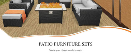 7-Piece Outdoor Wicker Furniture Set With Fire Pit Table - Omega Lifestyles