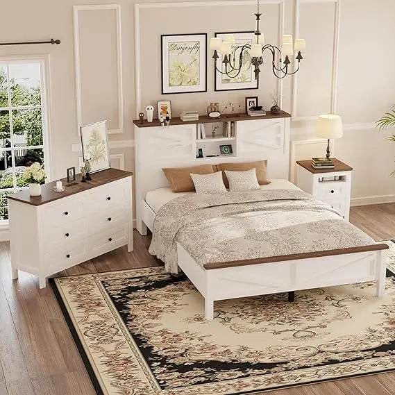3-Piece Farmhouse Bedroom Set With Storage - Omega Lifestyles