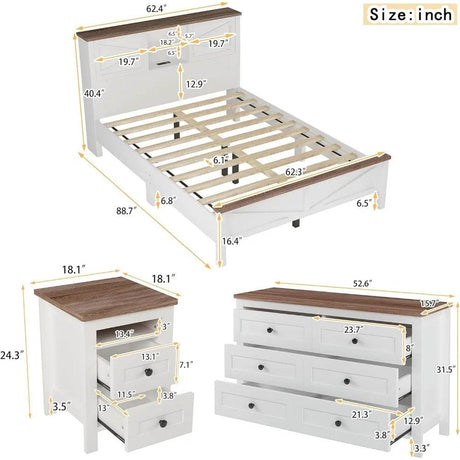 3-Piece Farmhouse Bedroom Set With Storage - Omega Lifestyles