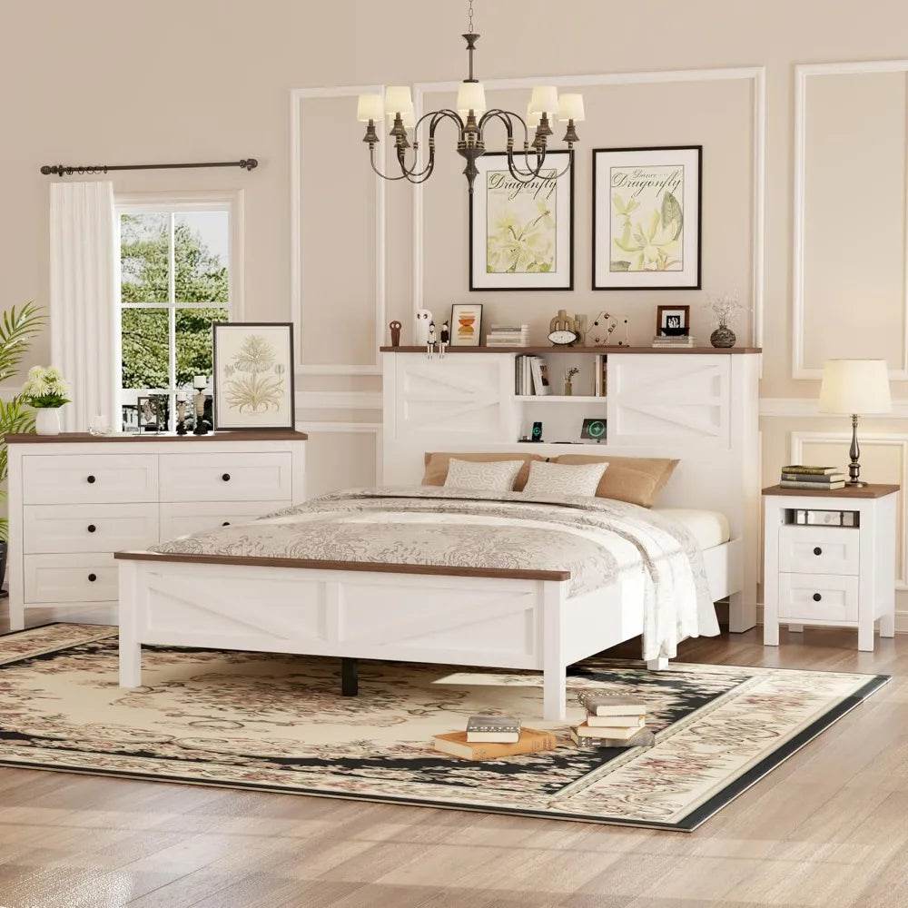 3-Piece Farmhouse Bedroom Set With Storage - Omega Lifestyles