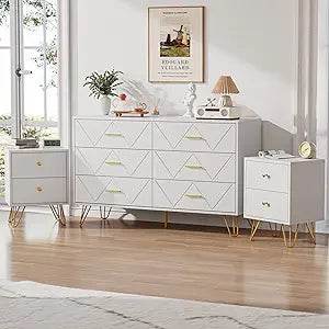 3-Piece White Modern Bedroom Dresser And Nightstand Set - Omega Lifestyles