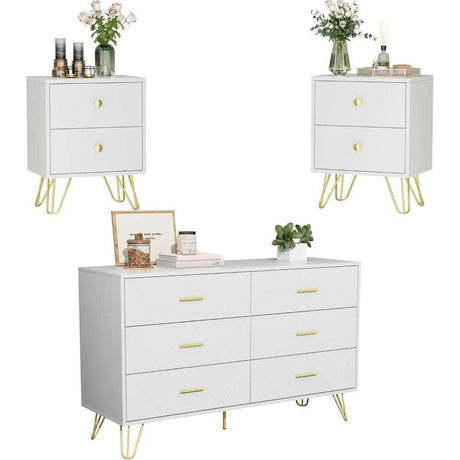 3-Piece White Modern Bedroom Dresser And Nightstand Set - Omega Lifestyles