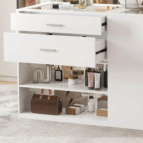 Modern Engineered Wood And Glass Storage Dresser Island - Omega Lifestyles