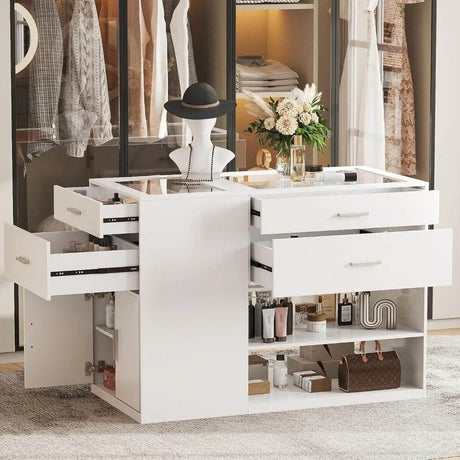 Modern Engineered Wood And Glass Storage Dresser Island - Omega Lifestyles
