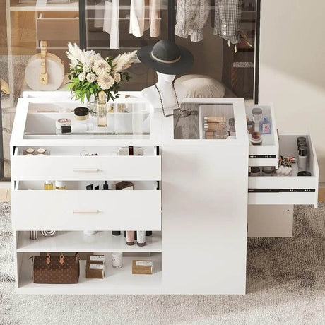 Modern Engineered Wood And Glass Storage Dresser Island - Omega Lifestyles