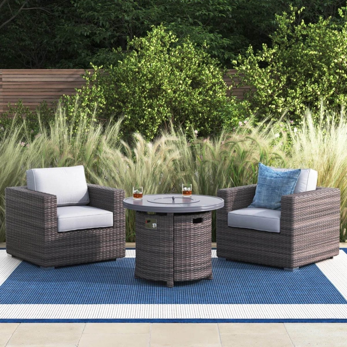 3 - Piece Modern Rattan Patio Sofa Set With Cushions - Reposea - Omega Lifestyles