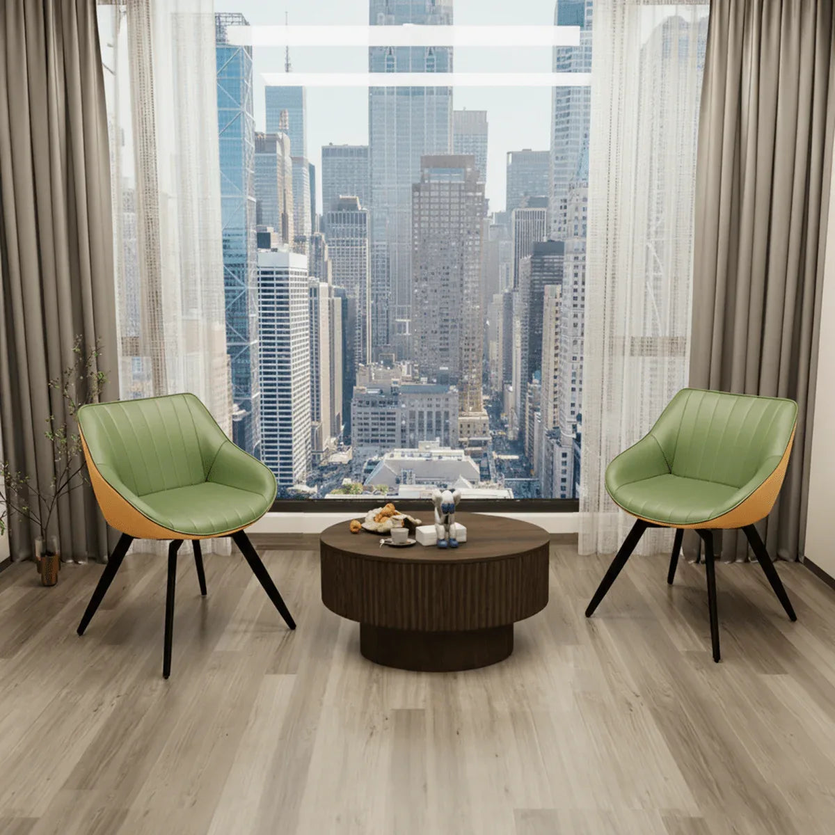 3-Piece Modern Round MDF Coffee Table And PU Chairs Set - Omega Lifestyles