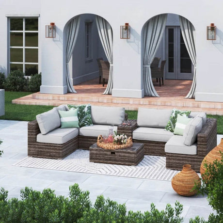 8 - Piece Outdoor Wicker Seating Group With Cushions - Reposea - Omega Lifestyles