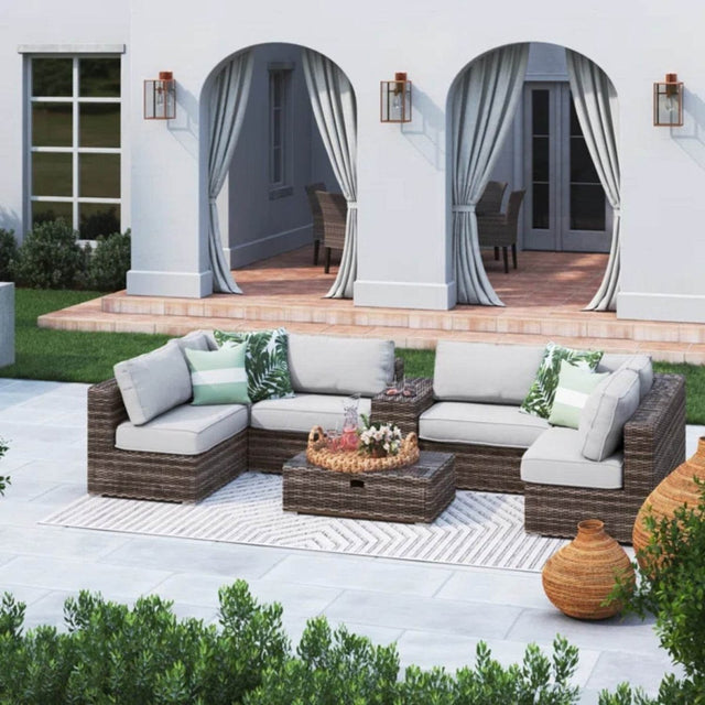 8-Piece Outdoor Wicker Seating Group With Cushions - Omega Lifestyles