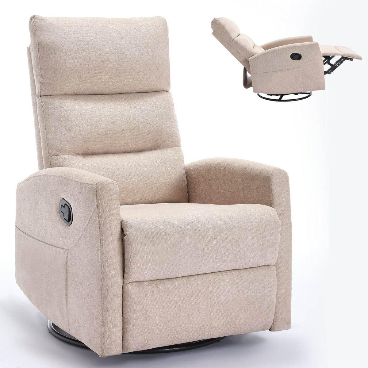 Beige Medium - Firm Rocking Swivel Manual Recliner Chair - Reposea - Omega Lifestyles
