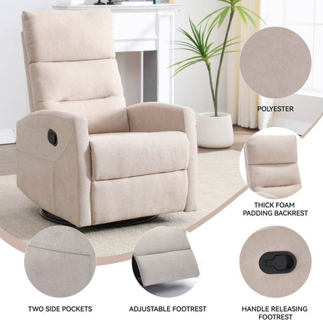 Beige Medium - Firm Rocking Swivel Manual Recliner Chair - Reposea - Omega Lifestyles