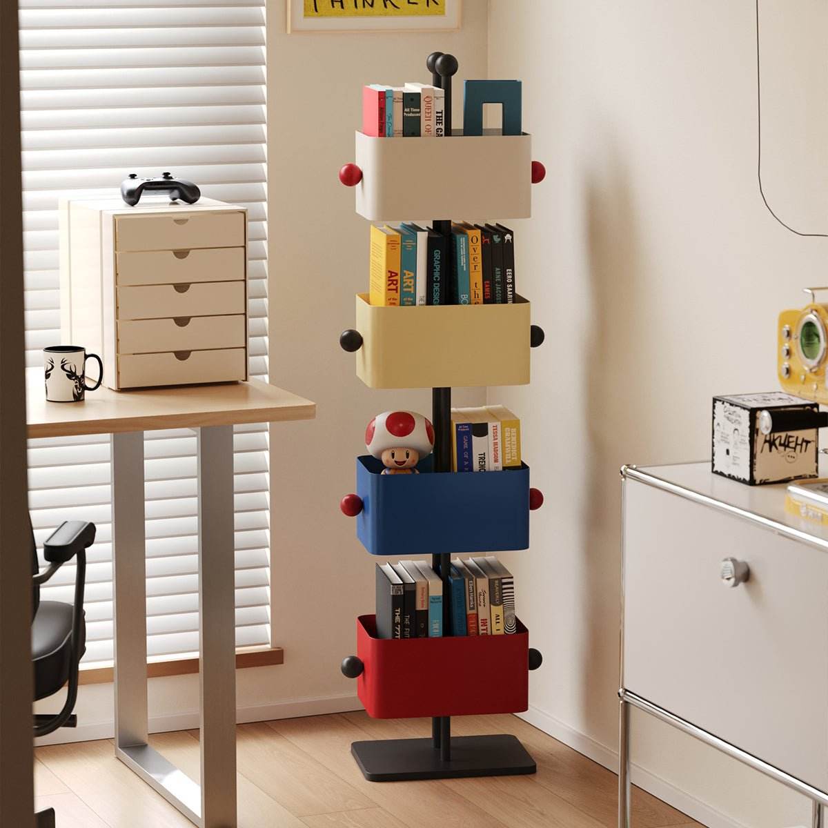 Colorful Metal Cube Bookshelf Four-Shelf Corner Shelf - Sleep Galleria