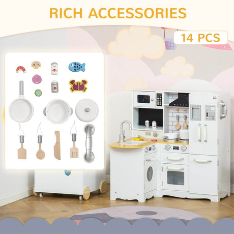 Educational Large White Silver MDF Kids Play Kitchen Set - Reposea - Omega Lifestyles