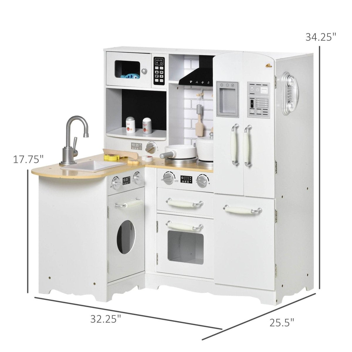 Educational Large White Silver MDF Kids Play Kitchen Set - Reposea - Omega Lifestyles