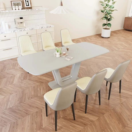 Expandable MDF Dining Table Set With Six PU Chairs - Omega Lifestyles