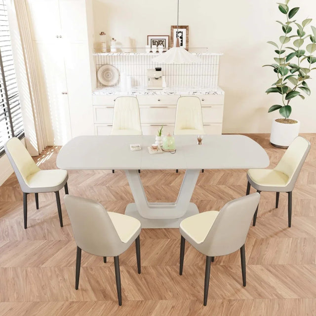 Expandable MDF Dining Table Set With Six PU Chairs - Omega Lifestyles