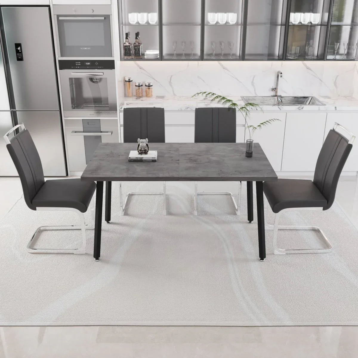 Expandable Modern Grey MDF Dining Table Set With Chairs - Omega Lifestyles