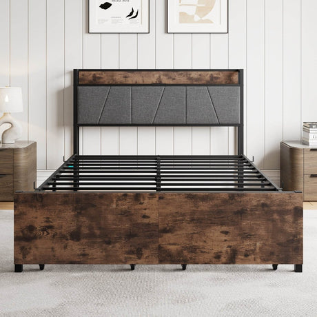 Full Size Bed Frame With Storage Headboard And Charging - Reposea - Omega Lifestyles