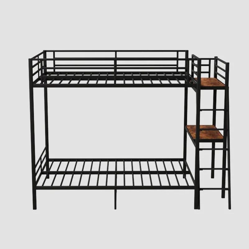 Full Size Black Metal Wood Bunk Bed With LED Lights - Omega Lifestyles