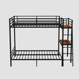 Full Size Black Metal Wood Bunk Bed With LED Lights - Omega Lifestyles