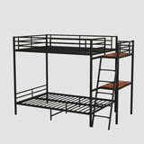 Full Size Black Metal Wood Bunk Bed With LED Lights - Omega Lifestyles