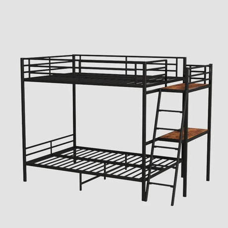 Full Size Black Metal Wood Bunk Bed With LED Lights - Omega Lifestyles