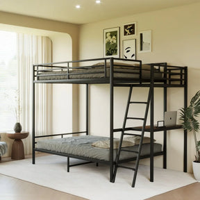 Full Size Black Metal Wood Bunk Bed With LED Lights - Omega Lifestyles