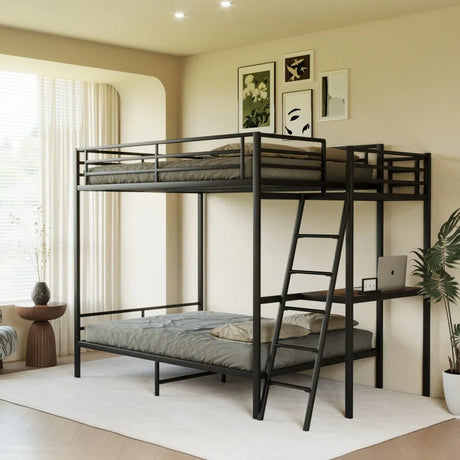 Full Size Black Metal Wood Bunk Bed With LED Lights - Omega Lifestyles