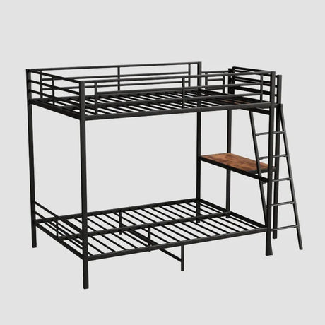 Full Size Black Metal Wood Bunk Bed With LED Lights - Omega Lifestyles