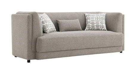 Gray Chenille Sofa With Pillows And Wooden Frame - Omega Lifestyles