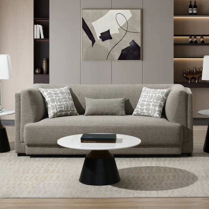 Gray Chenille Sofa With Pillows And Wooden Frame - Omega Lifestyles