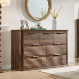 Modern 7-Drawer Walnut Wood Dresser With Curved Profile - Omega Lifestyles