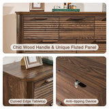 Modern 7-Drawer Walnut Wood Dresser With Curved Profile - Omega Lifestyles