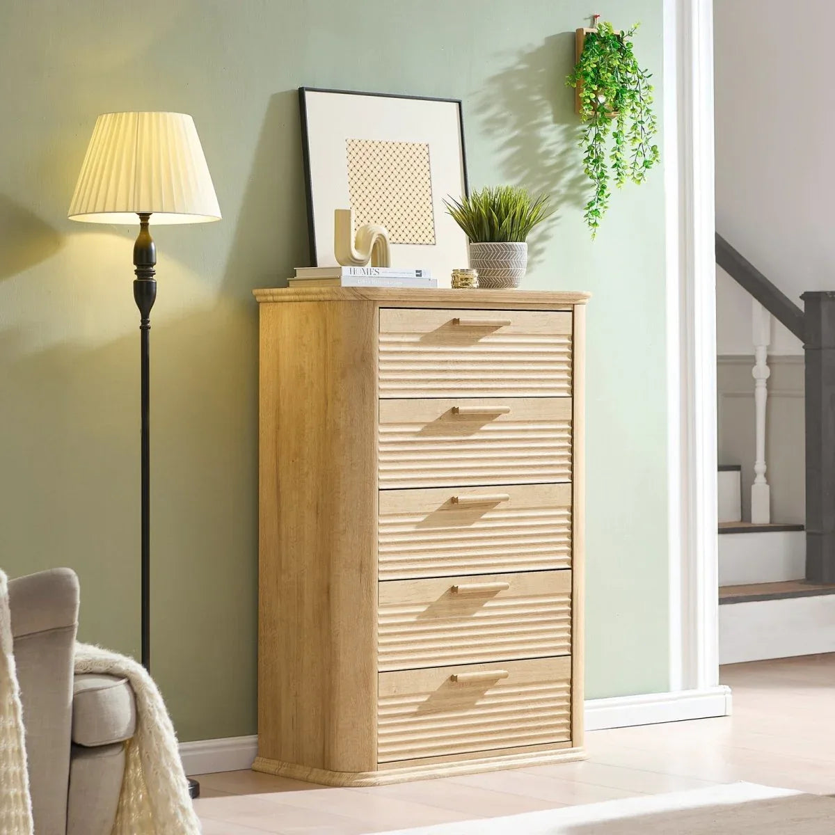 Modern Oak 5-Drawer Curved Profile Bedroom Dresser - Omega Lifestyles