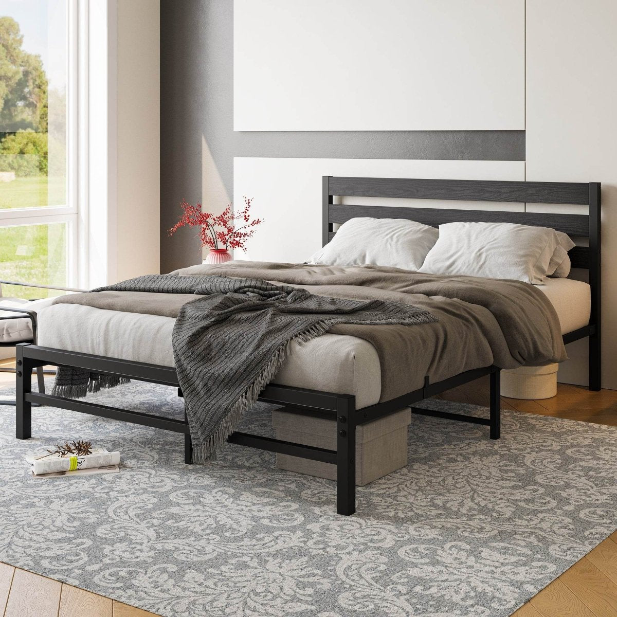 Queen Metal Platform Bed Frame With Storage - Reposea - Omega Lifestyles