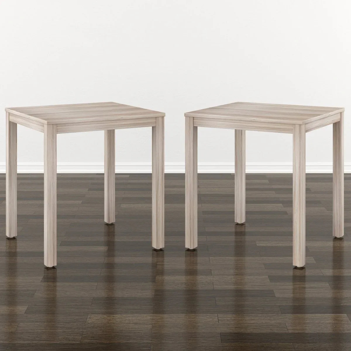 Set Of 2 Beige Wood End Tables Compact Square Design - Omega Lifestyles