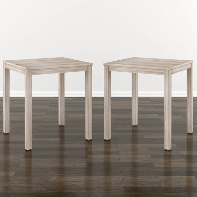 Set Of 2 Beige Wood End Tables Compact Square Design - Omega Lifestyles