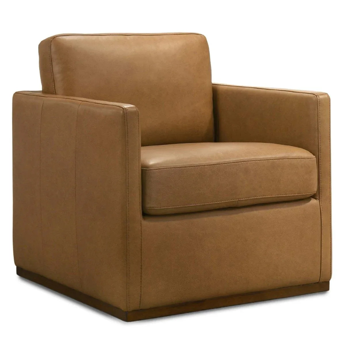 Tan Leather Swivel Lounge Chair With Plush Cushion - Omega Lifestyles