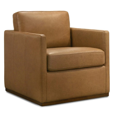 Tan Leather Swivel Lounge Chair With Plush Cushion - Omega Lifestyles