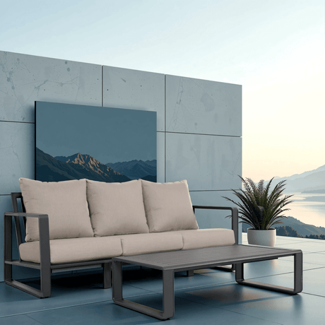 Three - Seat Aluminum Frame Sofa And Coffee Table Set - Reposea - Omega Lifestyles