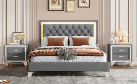 3-Piece Upholstered Platform Bed Frame With LED Lights - Sleep Galleria