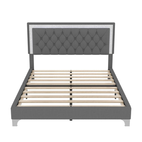 3-Piece Upholstered Platform Bed Frame With LED Lights - Sleep Galleria