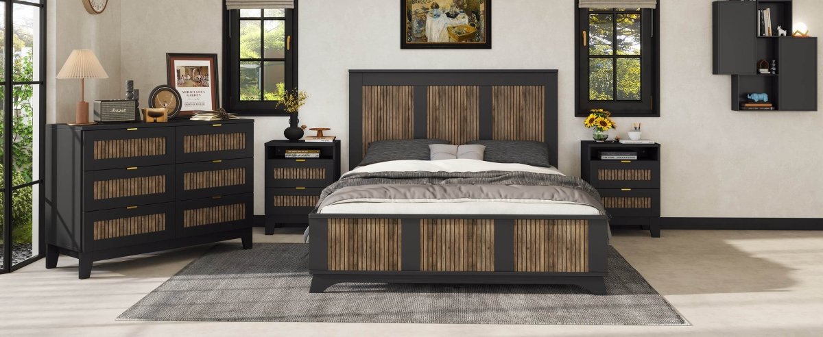 4-Piece Farmhouse Platform Bed Set With Storage - Omega Lifestyles